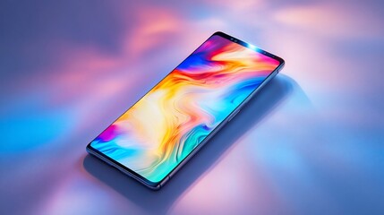 Smartphone display, colorful abstract background, studio lighting, product shot