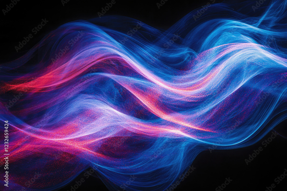 Aufkleber abstract artwork featuring vibrant blue and red glowing waves, creating a dynamic and energetic visu