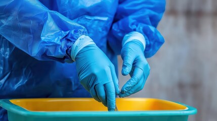 Medical Professional in Protective Gear Handling Waste Safely