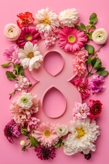 Floral Number Eight on Pink Background. Floral number eight on pink background, ideal for International Women's Day or spring-themed designs.