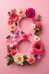 Floral Number Eight Design. Floral number 8 on pink background, ideal for International Women's Day and spring celebrations.