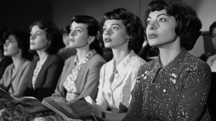 Attentive Women Listening to a Lecture in a 1940s Classroom