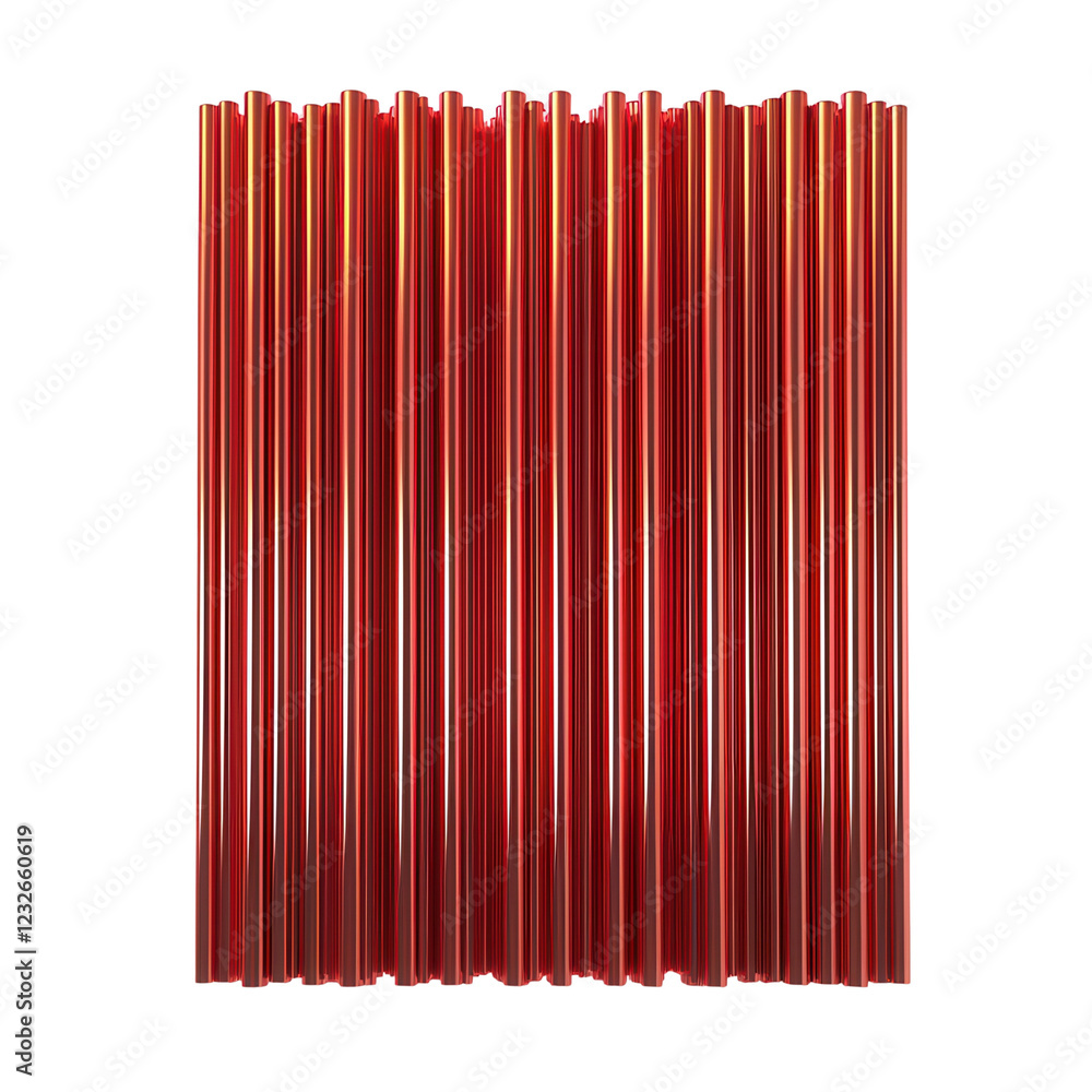 Poster a series of vertical, red striped elements arranged closely together, creating a textured and vibran