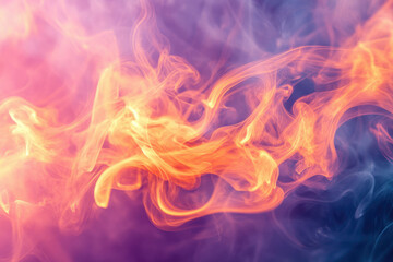Fototapeta premium Abstract swirling smoke with vibrant orange and purple hues, creating a dreamy, ethereal atmosphere.