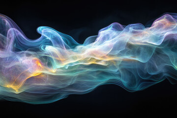 Fototapeta premium Abstract art depicting flowing, translucent, pastel-colored smoke or energy waves on a transparent background.