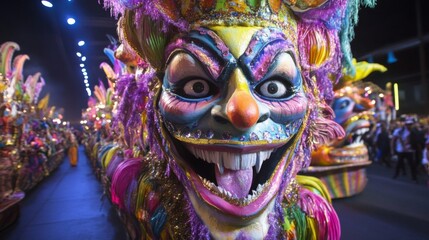 Gigantic Grinning Carnival Mask at Night Parade
