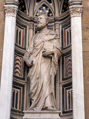 The statue of Saint James 1410-1412 attributed to Niccolo di Pietro Lamberti in the external niches of the church of Orsanmichele in Florence, Italy.