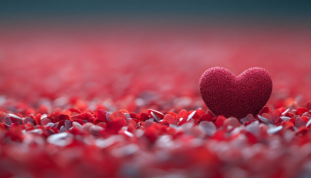 3D Illustration - Red Heart on a Bed of Red Petals, Love, Romance, Valentine's Day