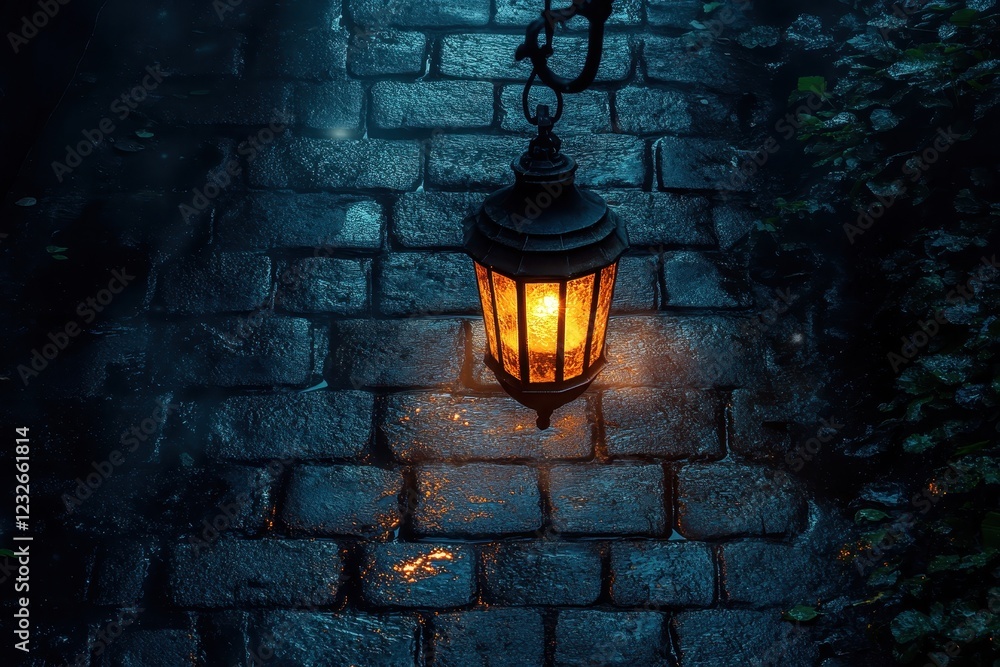 Poster warm light illuminates cobblestone path in a tranquil evening setting