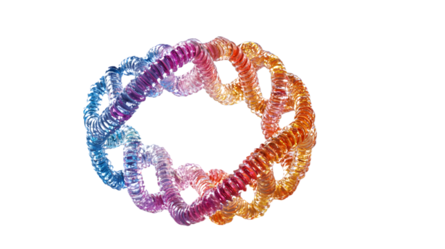 A DNA strand model in vivid colors on a transparent background