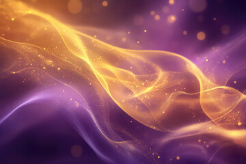 Fototapeta premium Abstract background with golden and purple flowing particles and bokeh lights.