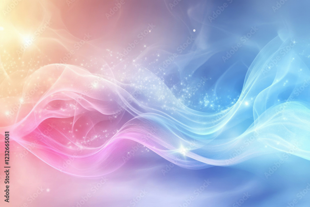 Poster abstract pastel wave background with sparkling lights, ethereal and dreamy.