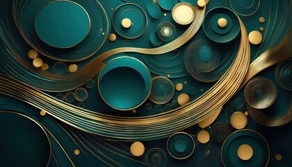 Striking Dark Teal and Gold Circles Against a Mysterious Backdrop An Abstract Exploration of Depth and Texture