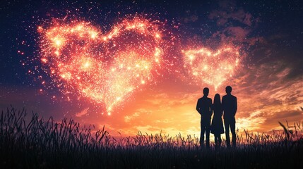 Fototapeta premium Heart-Shaped Fireworks at Night