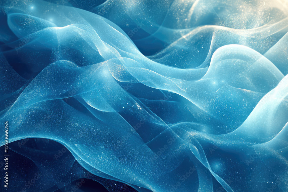 Poster Abstract blue waves with shimmering particles, creating a dreamy, ethereal effect.