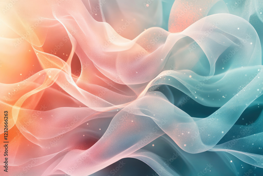 Poster abstract swirling pastel fabric with soft light and subtle sparkle.