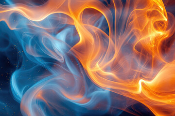 Obraz premium Abstract swirling blue and orange smoke blends together creating a fiery, ethereal cosmic scene.