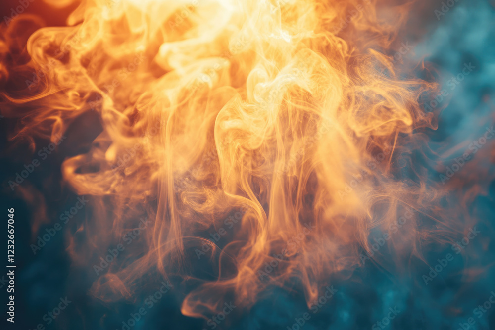 Aufkleber Abstract image of swirling orange and teal smoke, creating a mesmerizing and ethereal atmosphere.