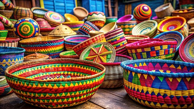 Mesob baskets at Shola Market, Addis Ababa, Ethiopia, showcasing the rule of thirds.
