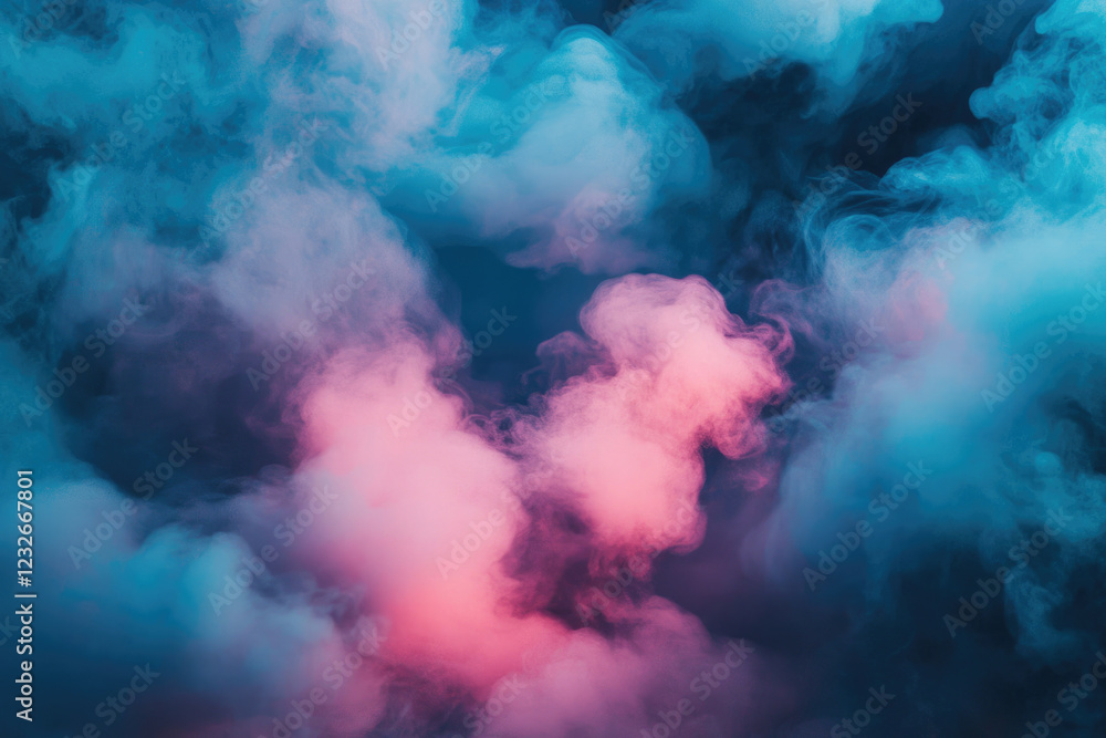Poster abstract image of vibrant pink and blue smoke clouds, creating a dreamy, ethereal atmosphere.