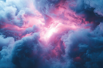 Abstract art depicting a vibrant nebula, swirling clouds of pink and blue, resembling a cosmic explosion or ethereal dream.