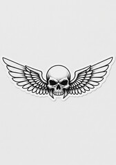 Obraz premium Intricate Black and White Winged Skull Illustration - Perfect for Tattoo Designs and Gothic Art.