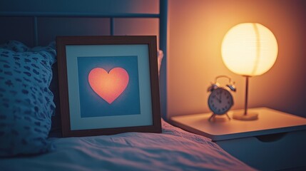 Framed Heart Print on Bedside Table
