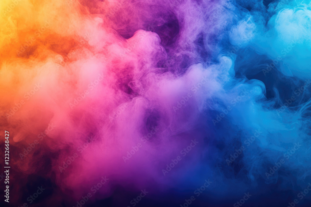 Poster Abstract image of vibrant, multicolored smoke swirling and blending, creating a colorful and dynamic visual.