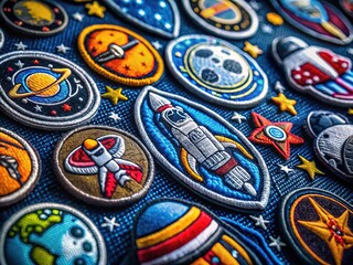 Fototapeta premium High-detail space patches, deep-field stickers, realistic.