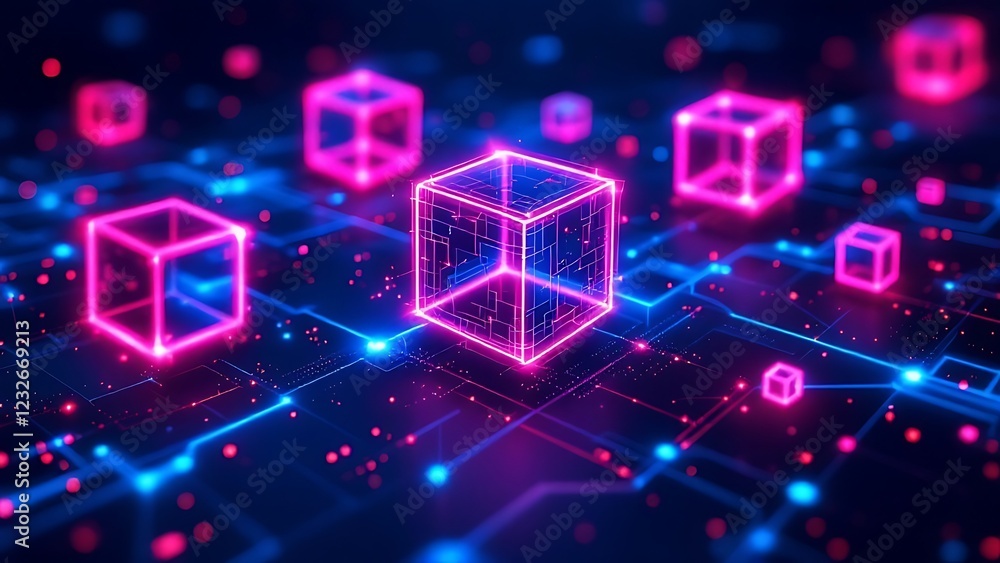 Poster abstract digital geometric cubes background with copy space