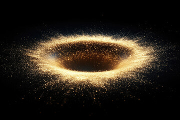 A mesmerizing depiction of a black hole, swirling golden particles illuminating its immense gravitational pull.
