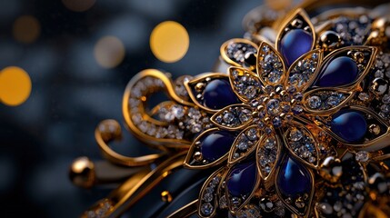 Fototapeta premium A gold and blue flower with many small blue gems