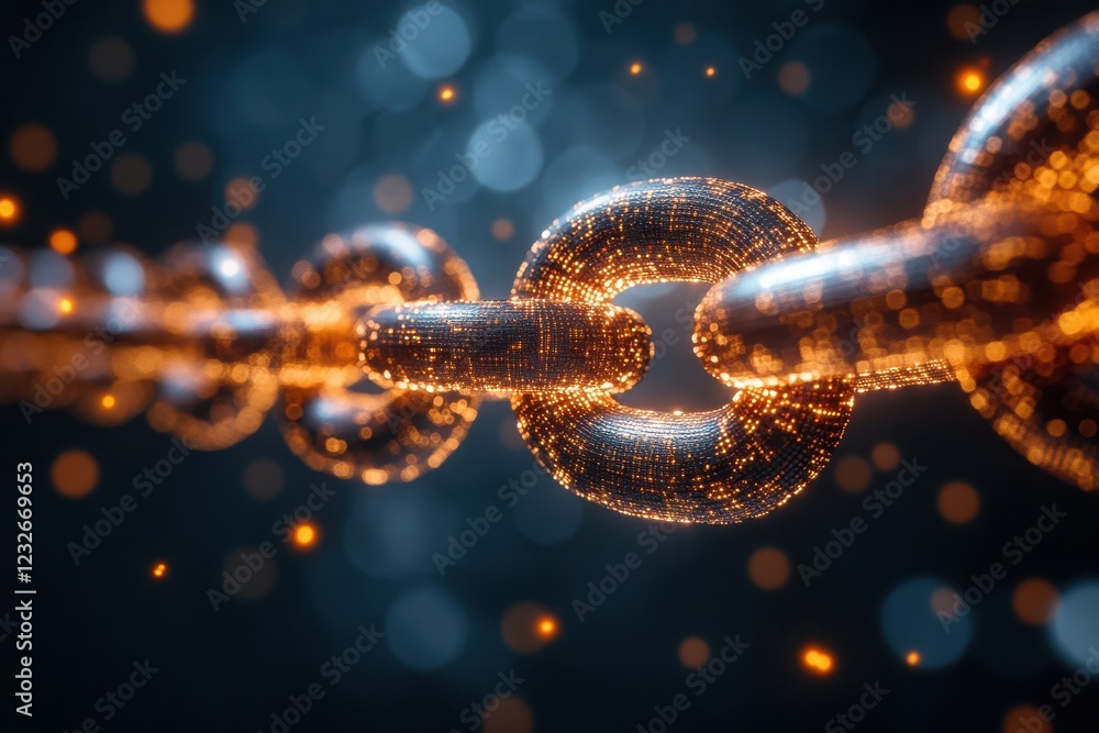 Aufkleber innovative digital chain links illuminate in a futuristic setting with vibrant colors and a tech-ins