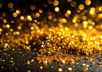 Gold glitter explodes against a stark black.