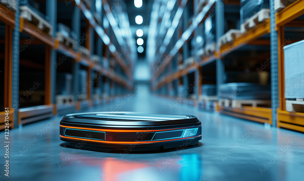 Poster automated robotics in supply chain management warehouse technology showcase industrial environment l