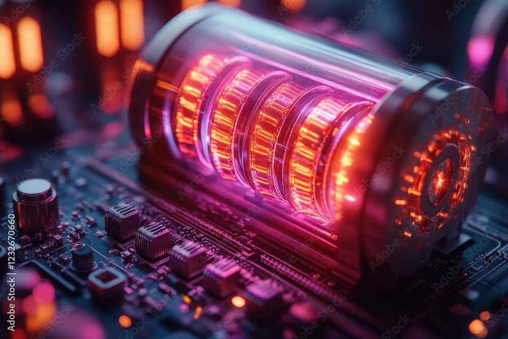 Poster high-tech abstract design with glowing elements and intricate circuitry