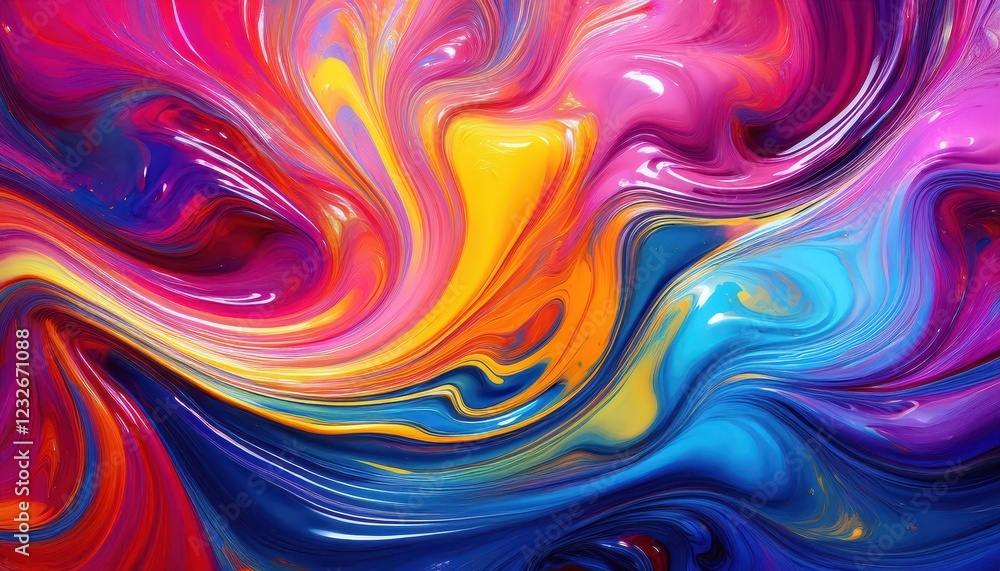 Poster vibrant and dynamic abstract artwork a spectacular display of colors in a flowing liquid background,