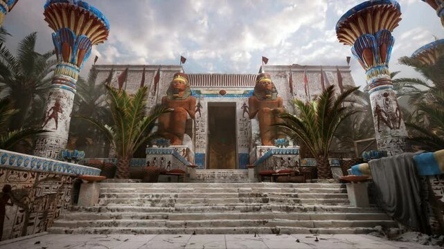 Reconstruction of ancient Egyptian temple in Egypt with wallking in tour