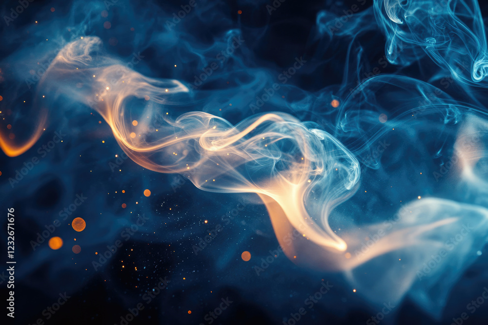 Aufkleber abstract swirling blue and orange smoke with glowing particles, creating a magical, ethereal scene.
