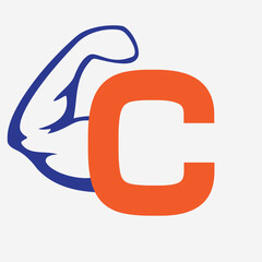 Initial Monogram Letter C Strong Logo Concept With Bicep Muscle Arm Symbol For Gym and Fitness Logotype