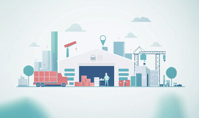 Streamlining supply chain operations warehouse infographic urban environment aerial view efficiency optimization