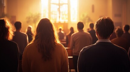 A church service is taking place with a large group of people