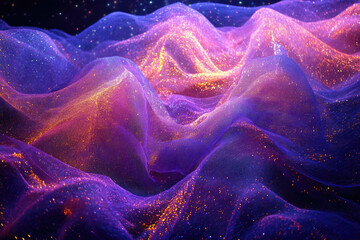 Obraz premium Sparkling purple and gold fabric, resembling a celestial landscape, with a glittery texture.