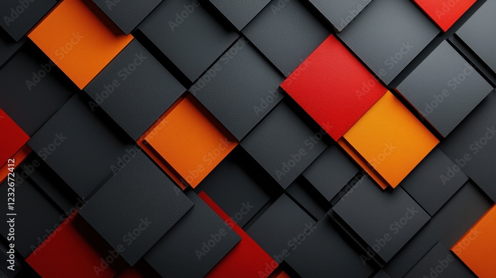 Poster a black and orange patterned background with squares of different colors