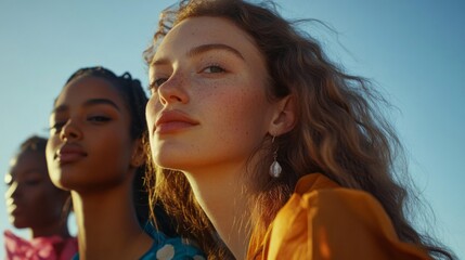 Fototapeta premium Portrait of Diverse Young Women in Warm Sunlight