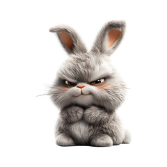Fluffy 3D Cartoon Bunny with Droopy Ears Isolated on Transparent Background