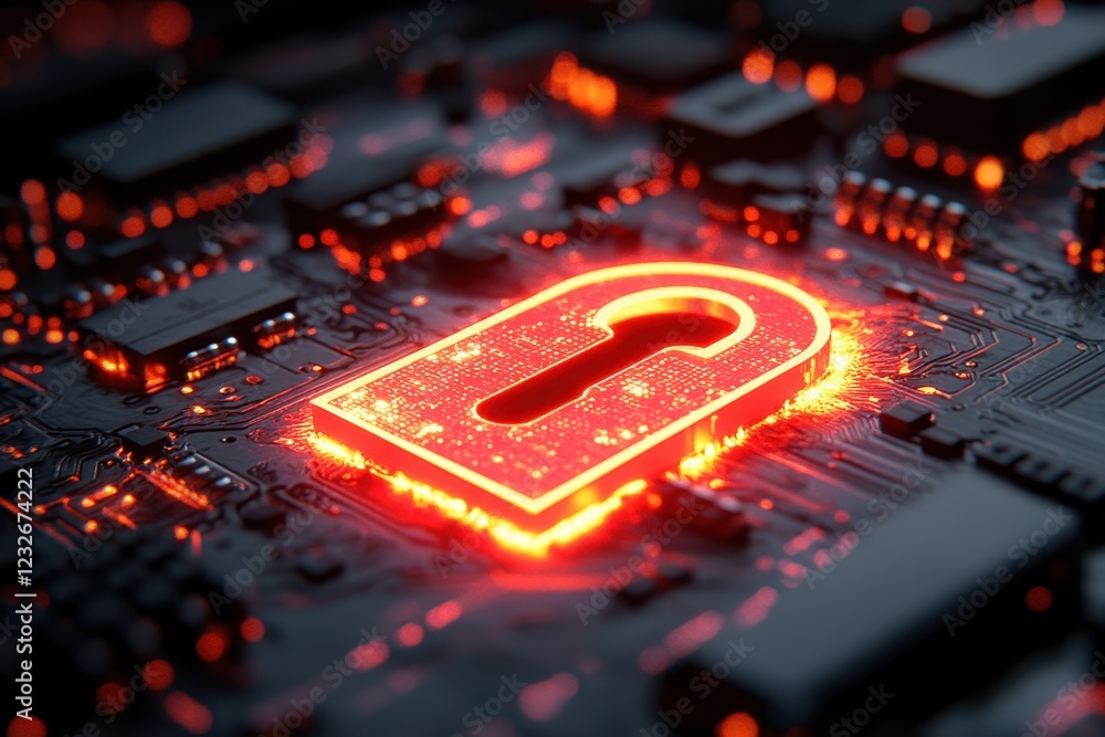 Aufkleber digital lock symbol glowing on a circuit board, representing cybersecurity and data protection in th