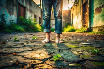 Barefoot wanderings, city's raw heart.