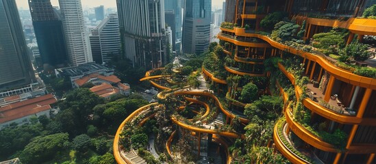 Fototapeta premium Cityscape verdant skyscraper aerial view