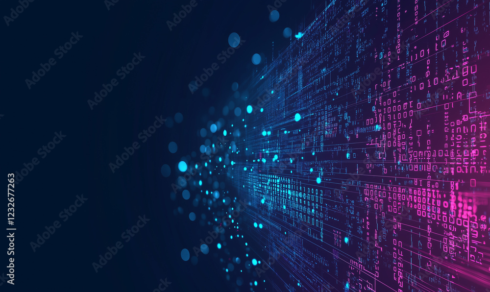 Aufkleber abstract digital background with vibrant blue and pink particles and lines creating a sense of depth